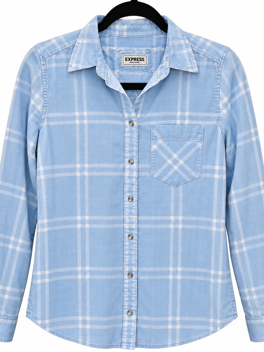 Express Portofino Boyfriend Shirt Women’s M Blue Plaid Button Down